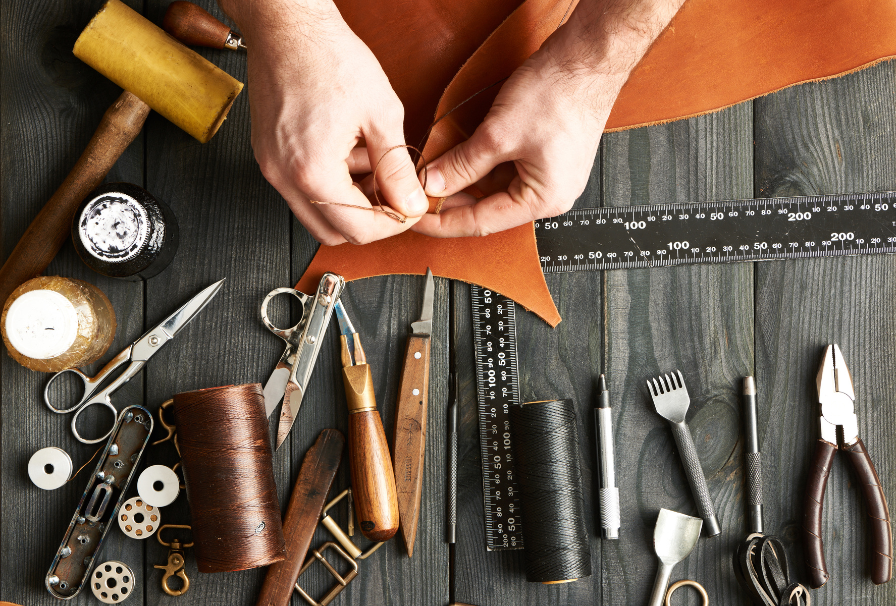 Man working with leather